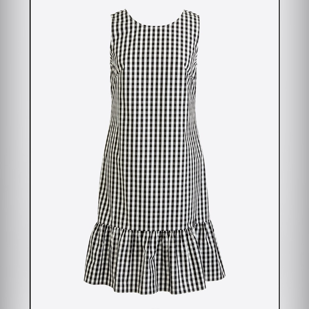 JCrew Gingham black and white bow back dress